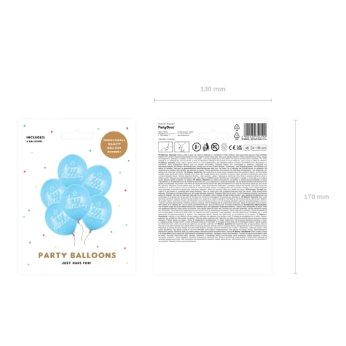 Set balonov Happy Birthday 30 cm – pastelno modra, 6 kosov