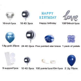 Komplet balonov Happy Birthday modra srebrna 102 kos