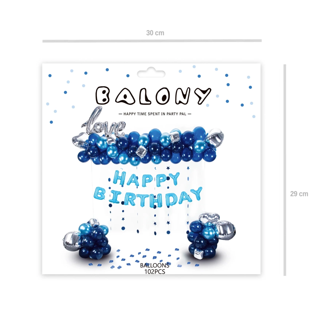 Set balona Happy Birthday plavo-srebrni, 102 kom