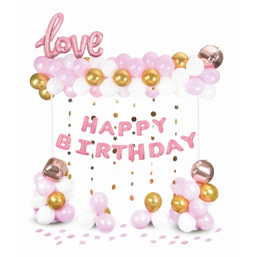 Set baloane Happy Birthday roz auriu - 120 buc.