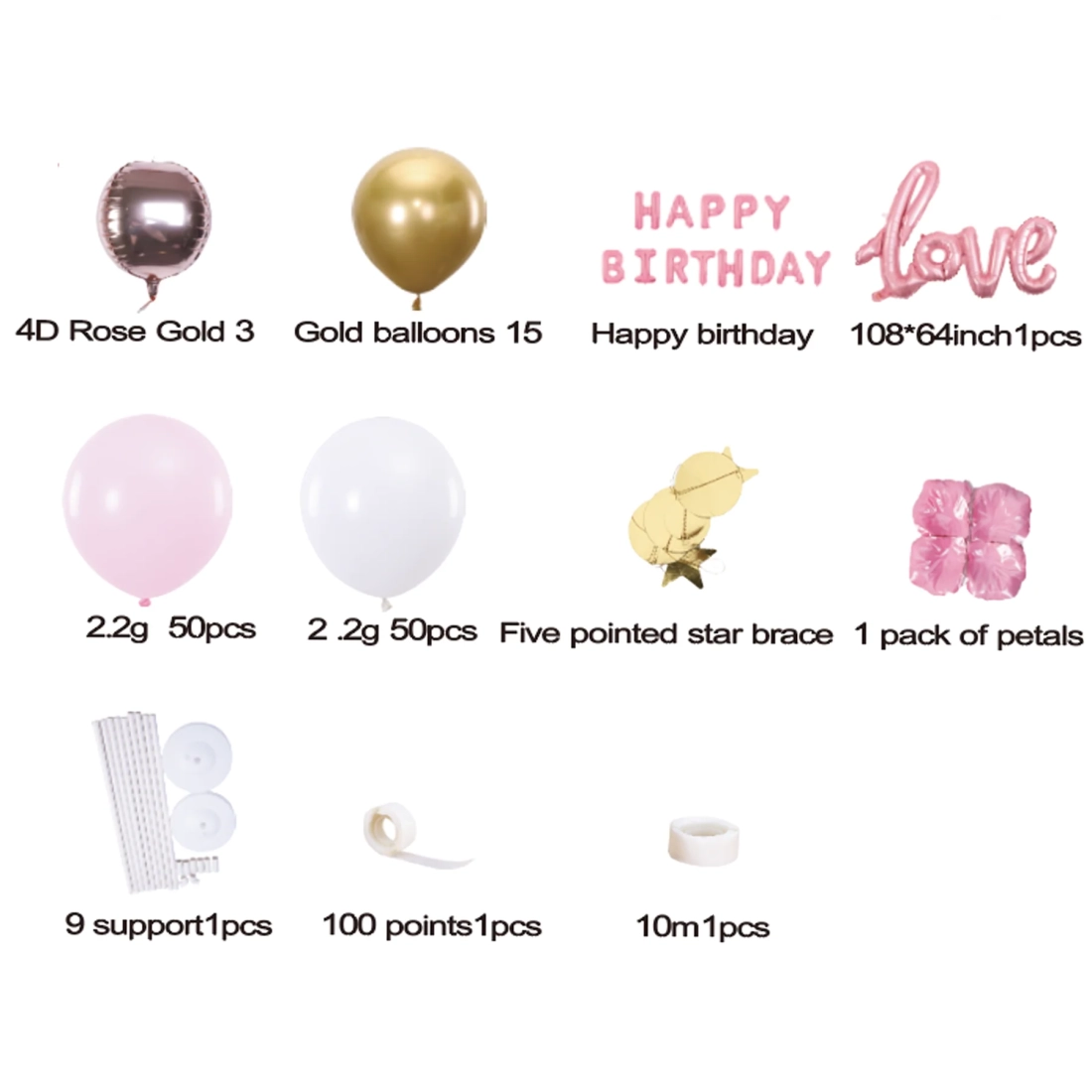 Happy Birthday lufikészlet rózsaarany – 120 db