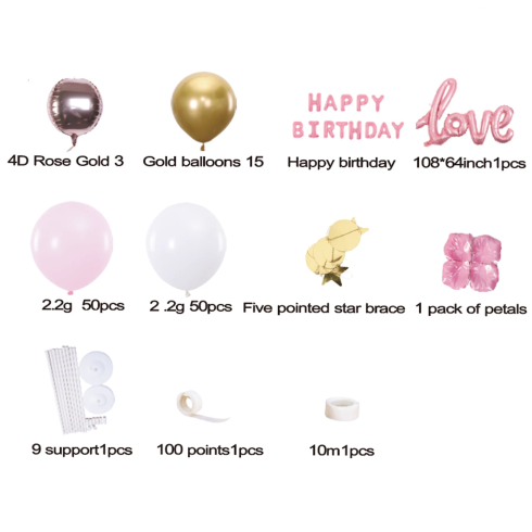 Komplet balonov Happy Birthday rožnato zlato - 120 kosov