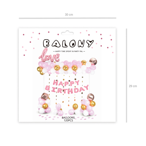 Komplet balonov Happy Birthday rožnato zlato - 120 kosov
