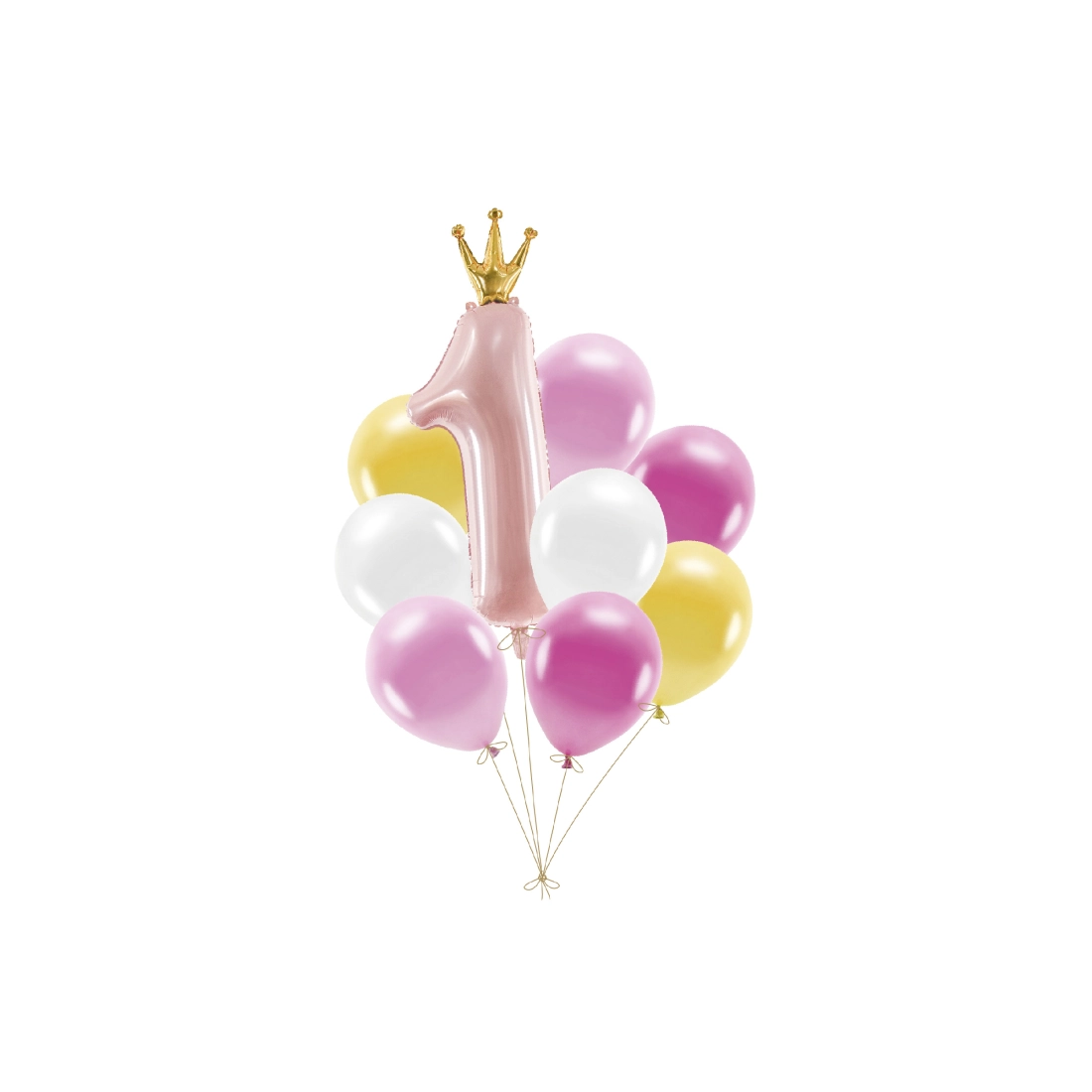 Set de baloane pentru prima aniversare - roz, 9 buc, 30 cm