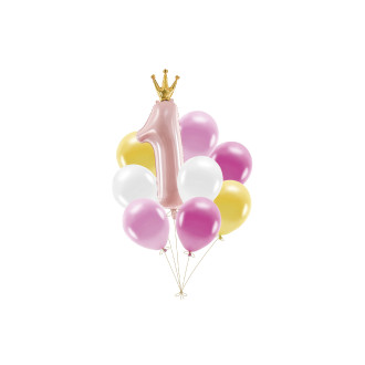 Komplet balonov za prvi rojstni dan – rožnati, 9 kosov, 30 cm