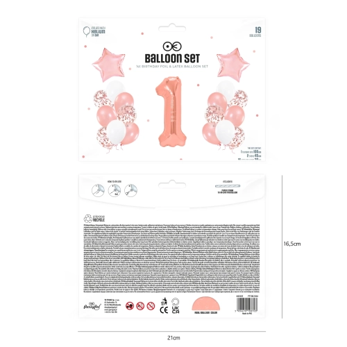 Set de baloane pentru prima aniversare, roz auriu – 19 buc.