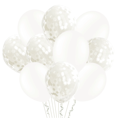 Konfettis lufikészlet – fehér, 30 cm, 20 db Konfettis lufikészlet – fehér, 30 cm, 20 db