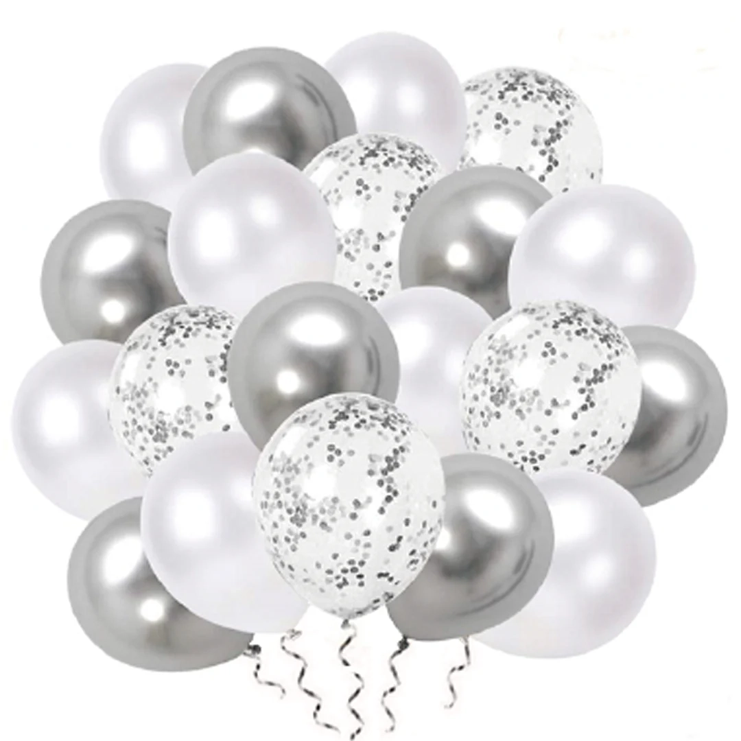 Set de baloane cu confetti – argintii, 30 cm, 20 buc.
