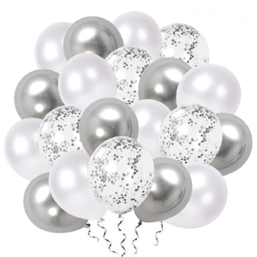 Set de baloane cu confetti – argintii, 30 cm, 20 buc.