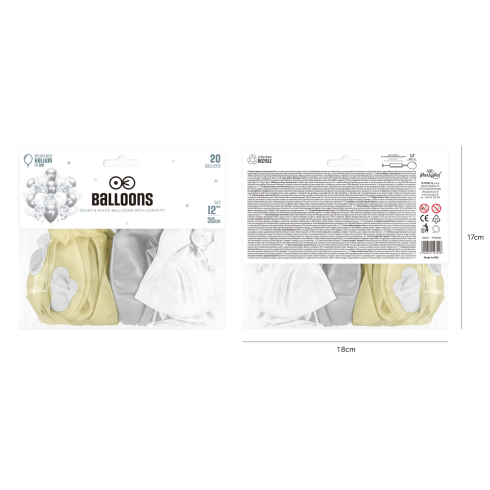 Konfetti lufikészlet – ezüst, 30 cm, 20 db Konfetti lufikészlet – ezüst, 30 cm, 20 db