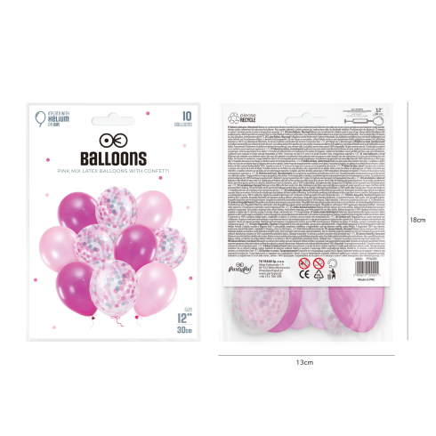 Konfettis lufikészlet – sötét rózsaszín, 10 db, 30 cm Konfettis lufikészlet – sötét rózsaszín, 10 db, 30 cm