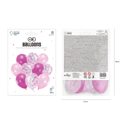 Konfettis lufikészlet – sötét rózsaszín, 10 db, 30 cm