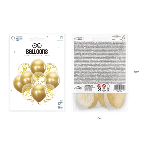 Set de baloane cu confetti – auriu, 10 bucăți, 30 cm