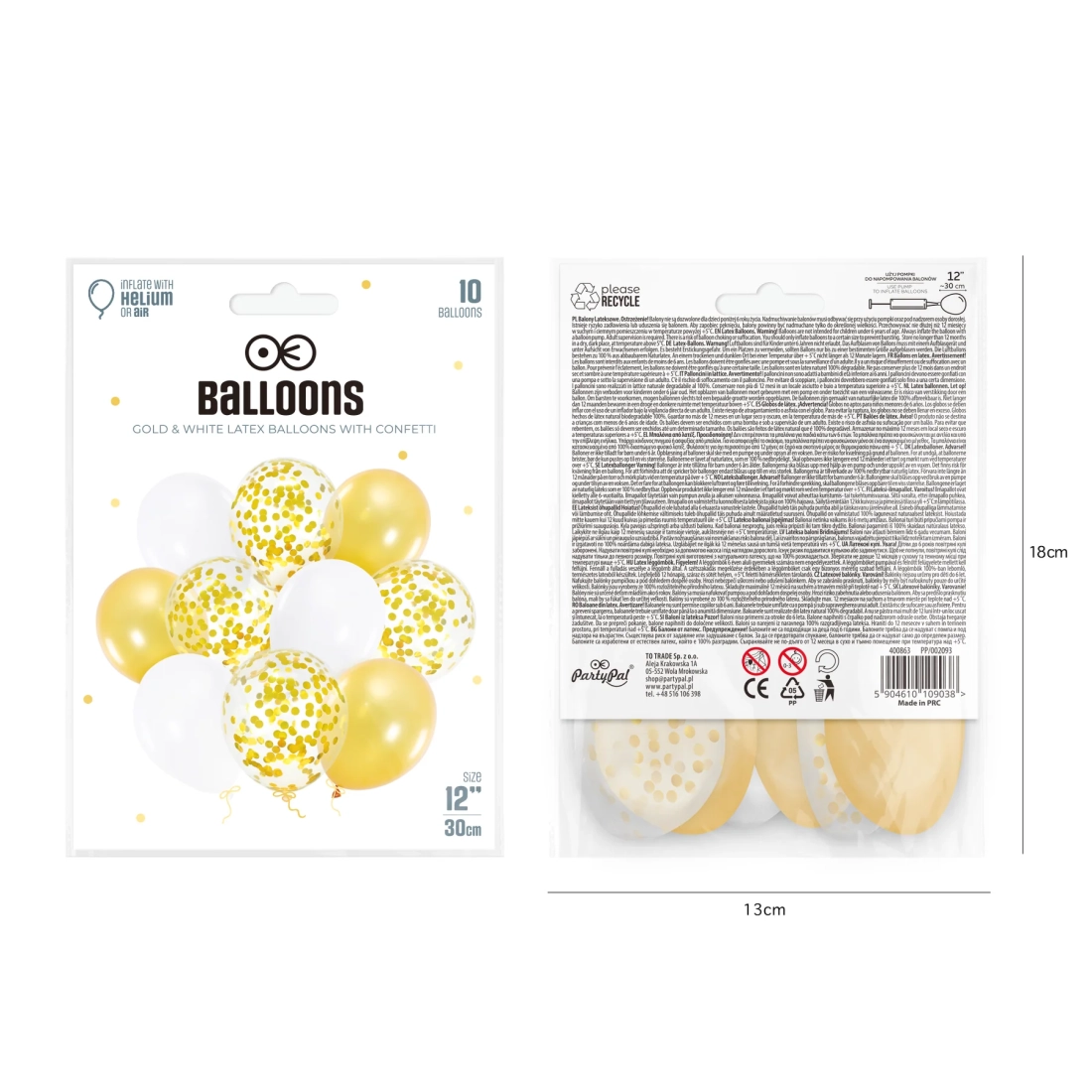 Konfettis lufikészlet – arany, 10 db, 30 cm