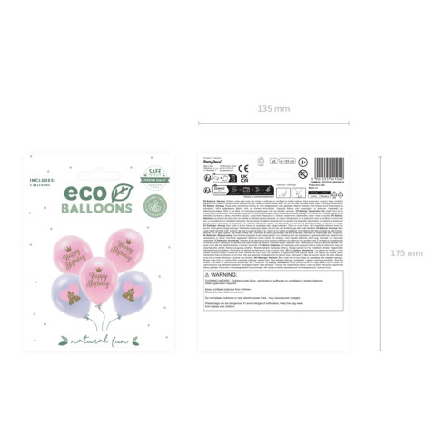 EKO komplet balonov Happy Birthday 33 cm, mešano, 5 kosov
