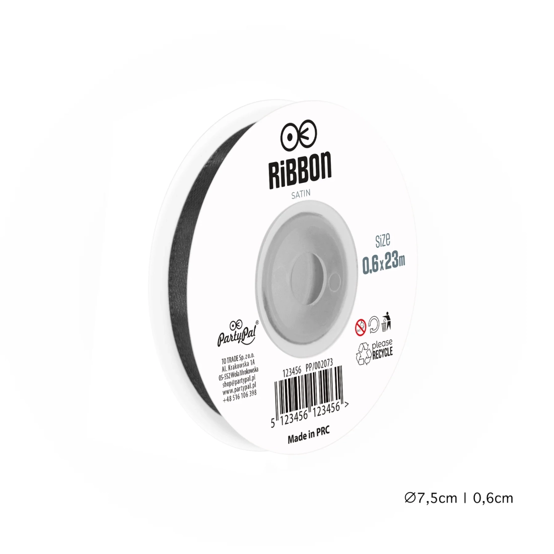 Panglică satinată – negru 0,6 cm x 23 m