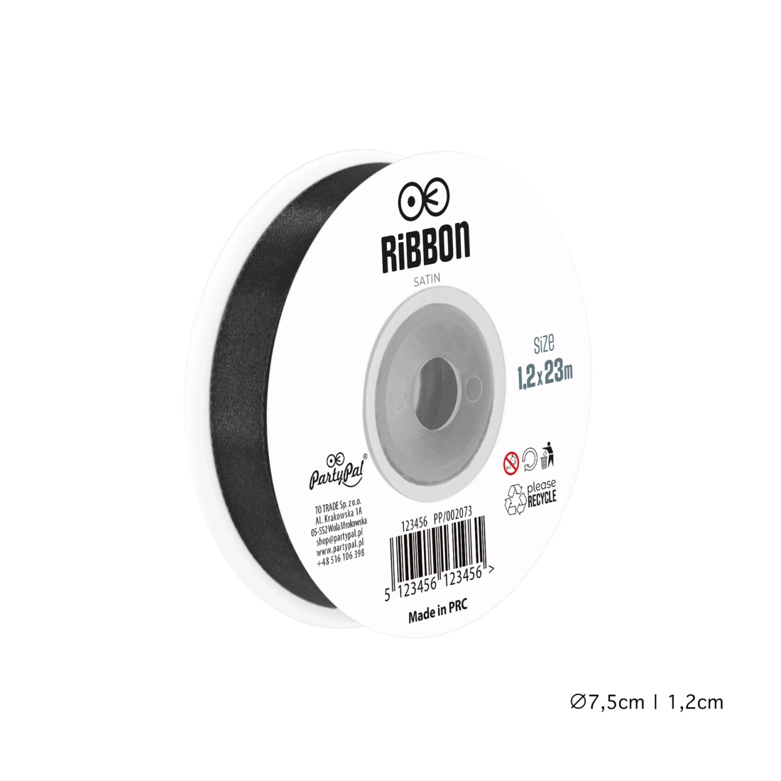 Szatén szalag – fekete 1,2 cm x 23 m