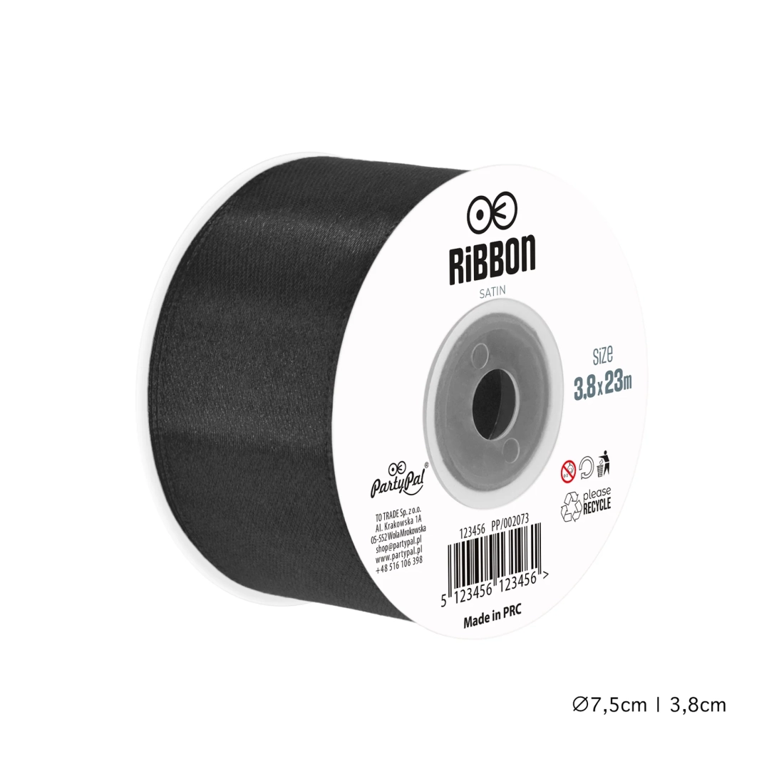 Szatén szalag – fekete 3,8 cm x 23 m