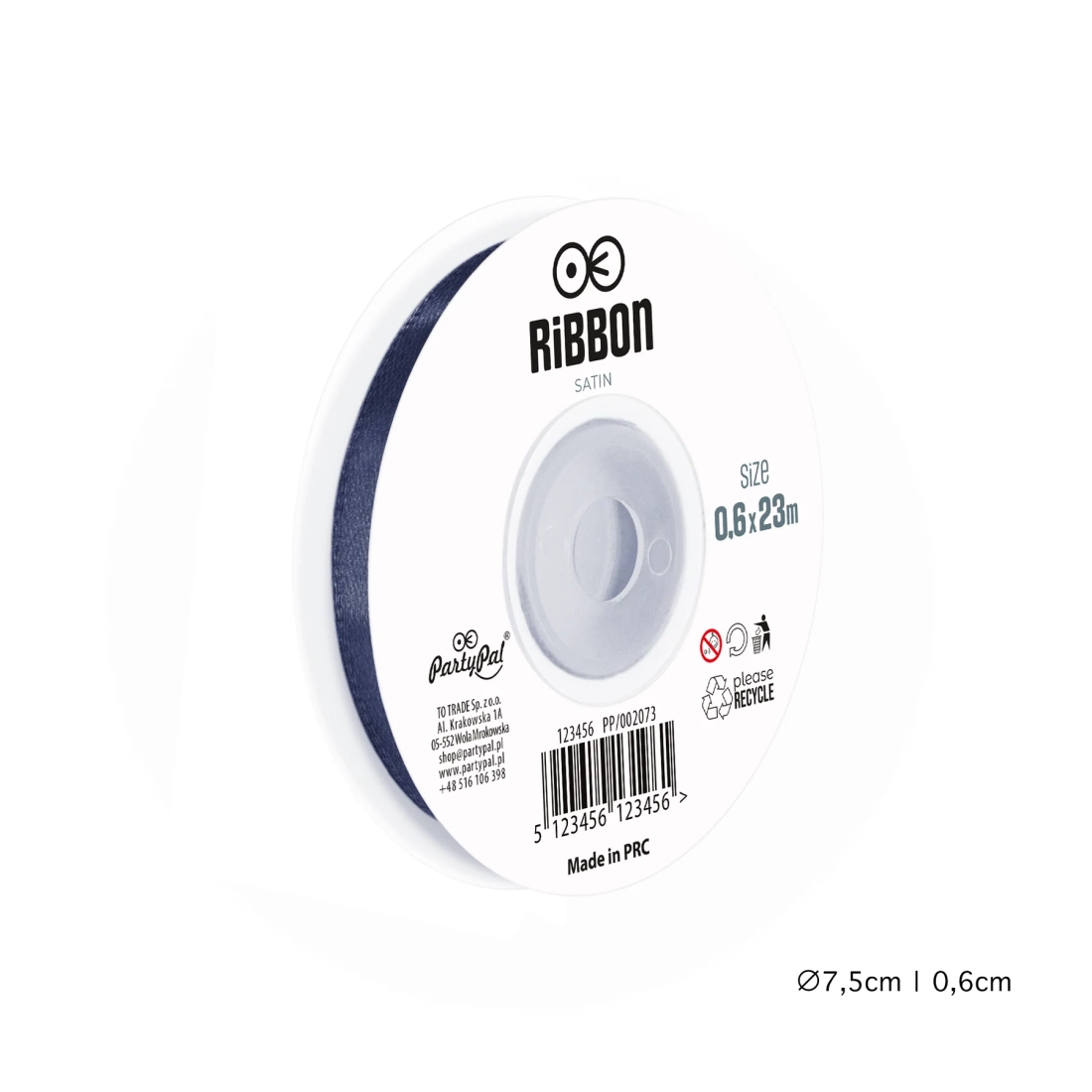Satenast trak – granatno moder 0,6 cm x 23 m