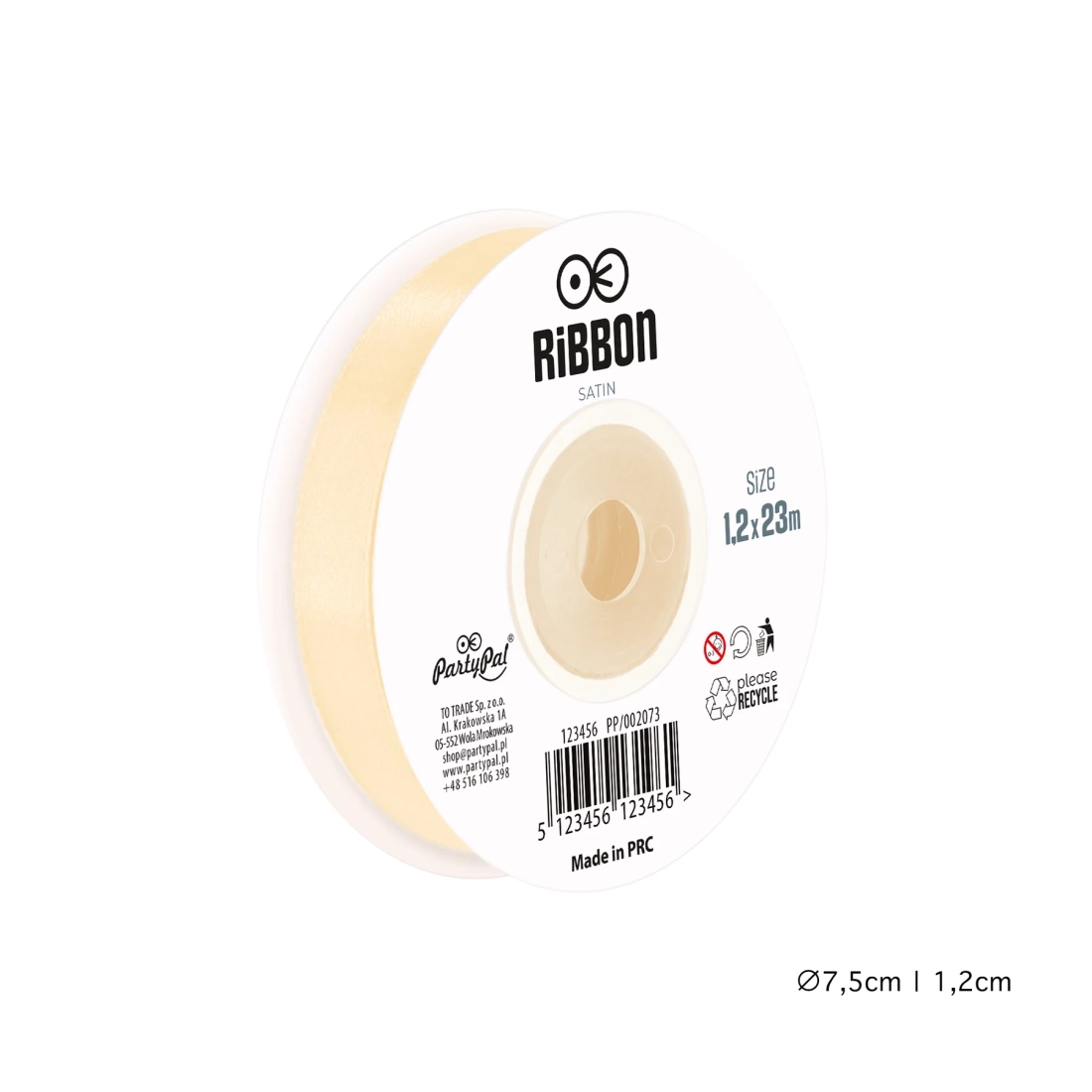 Cordon din satin – crem, 1,2 cm x 23 m