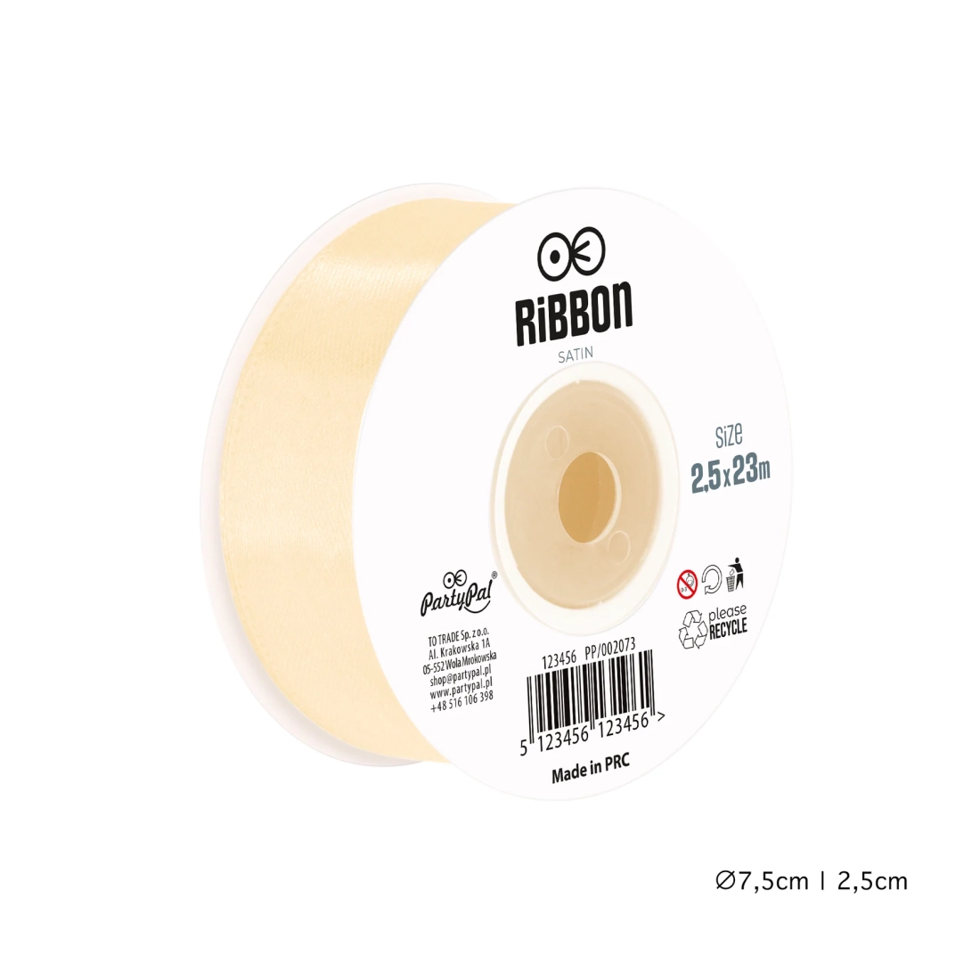 Szatén szalag – krém, 2,5 cm x 23 m