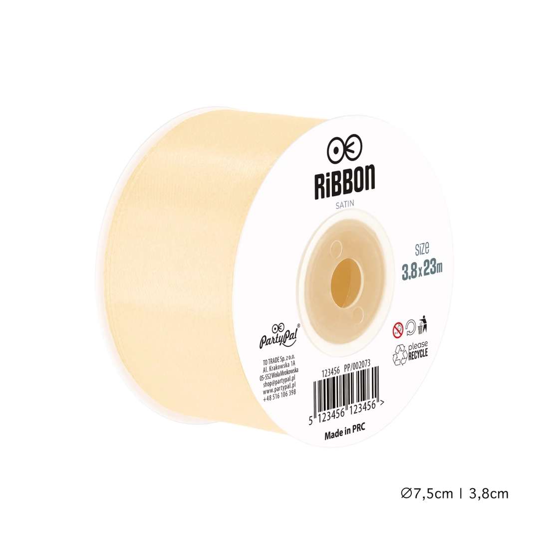 Szatén szalag – krém, 3,8 cm x 23 m