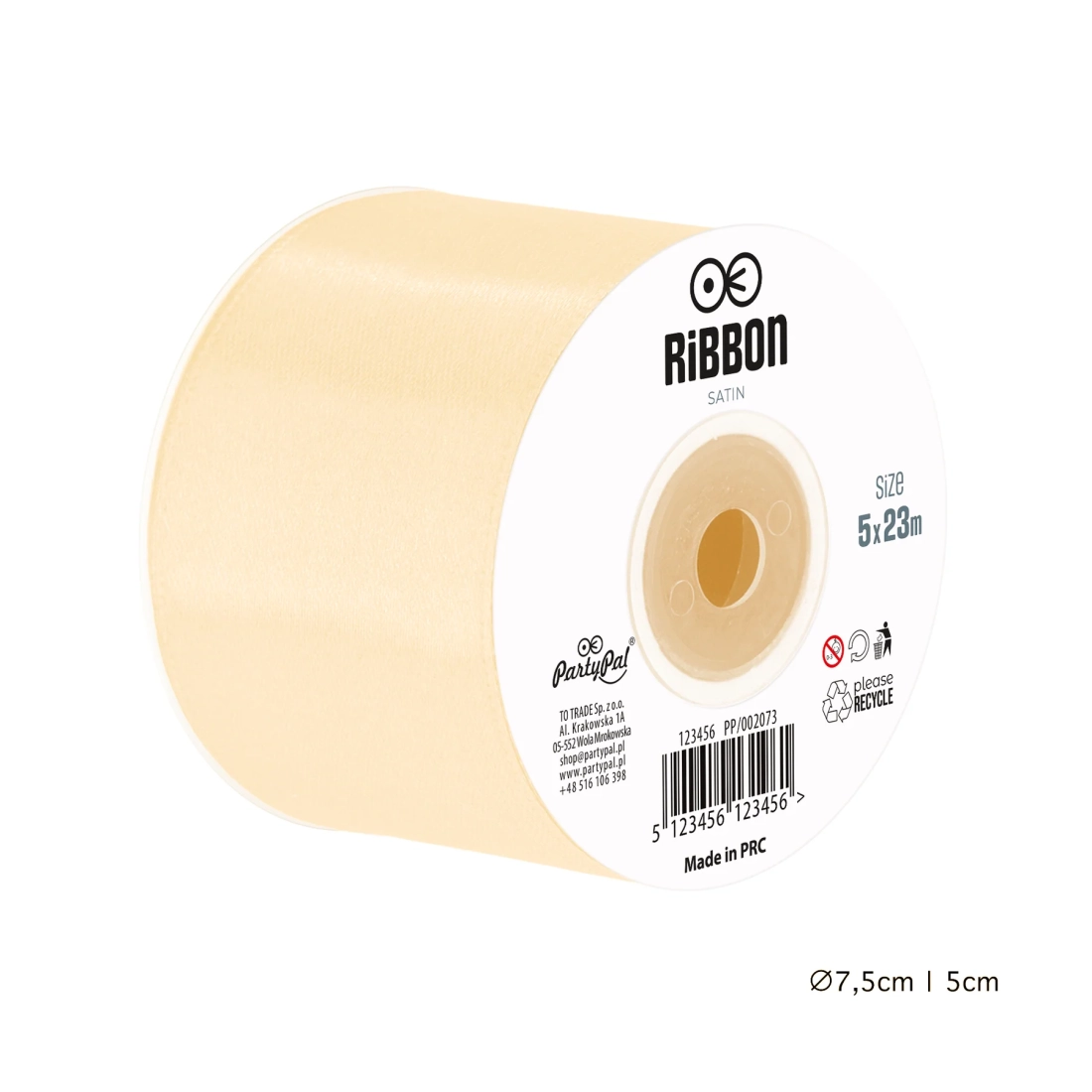 Szatén szalag – krém, 5 cm x 23 m