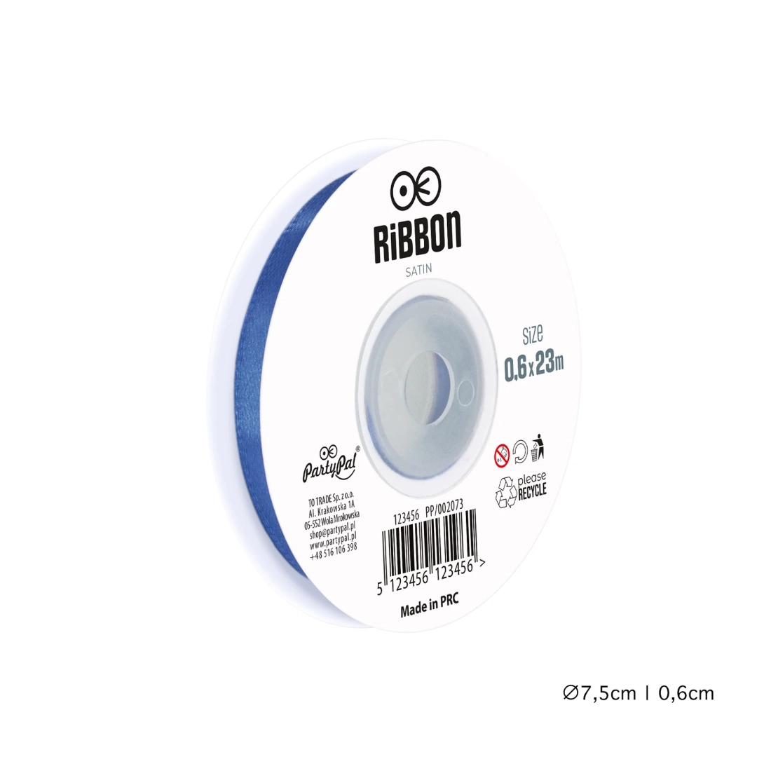 Saten vrpca - plava 0,6 cm x 23 m