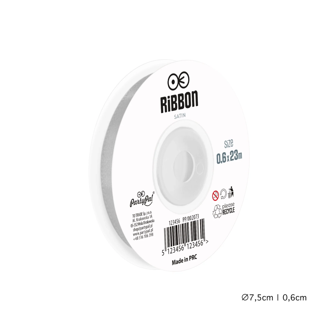 Szatén szalag – szürke 0,6 cm x 23 m