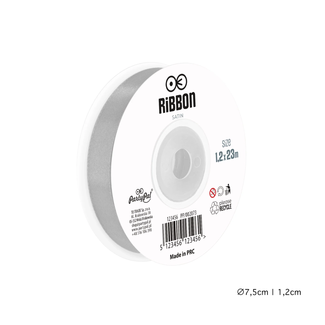 Panglică din satin - gri 1,2 cm x 23 m