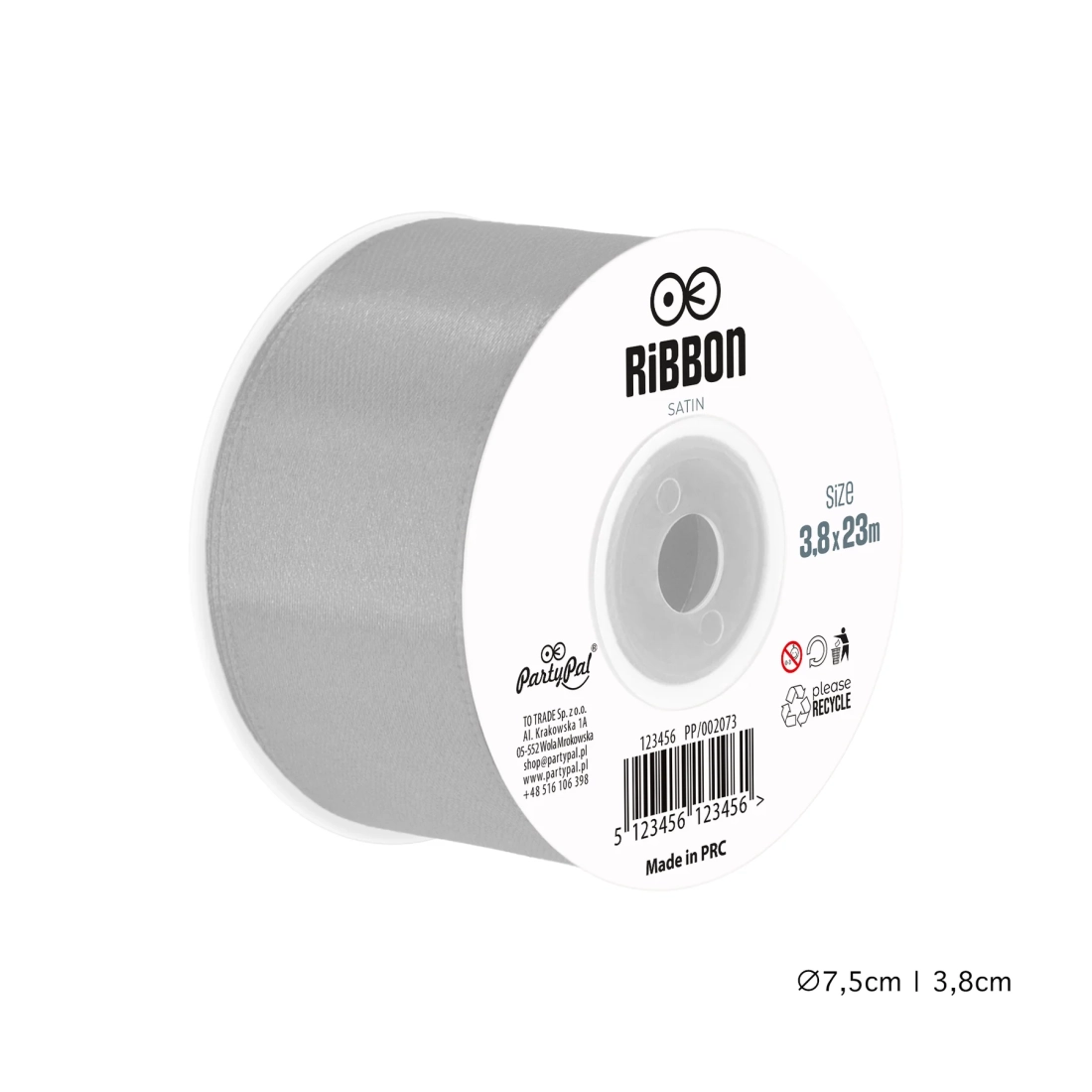 Panglică satinată - gri 3,8 cm x 23 m