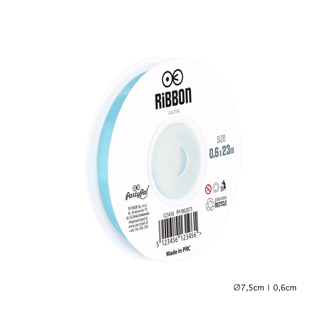 Satenast trak – svetlo moder 0,6 cm x 23 m