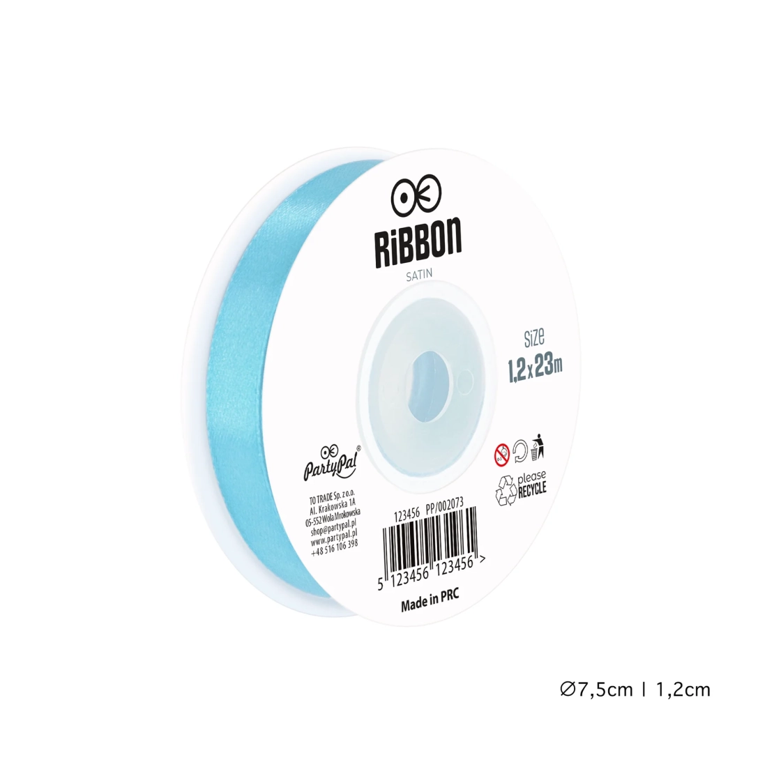 Satenast trak – svetlo moder 1,2 cm × 23 m