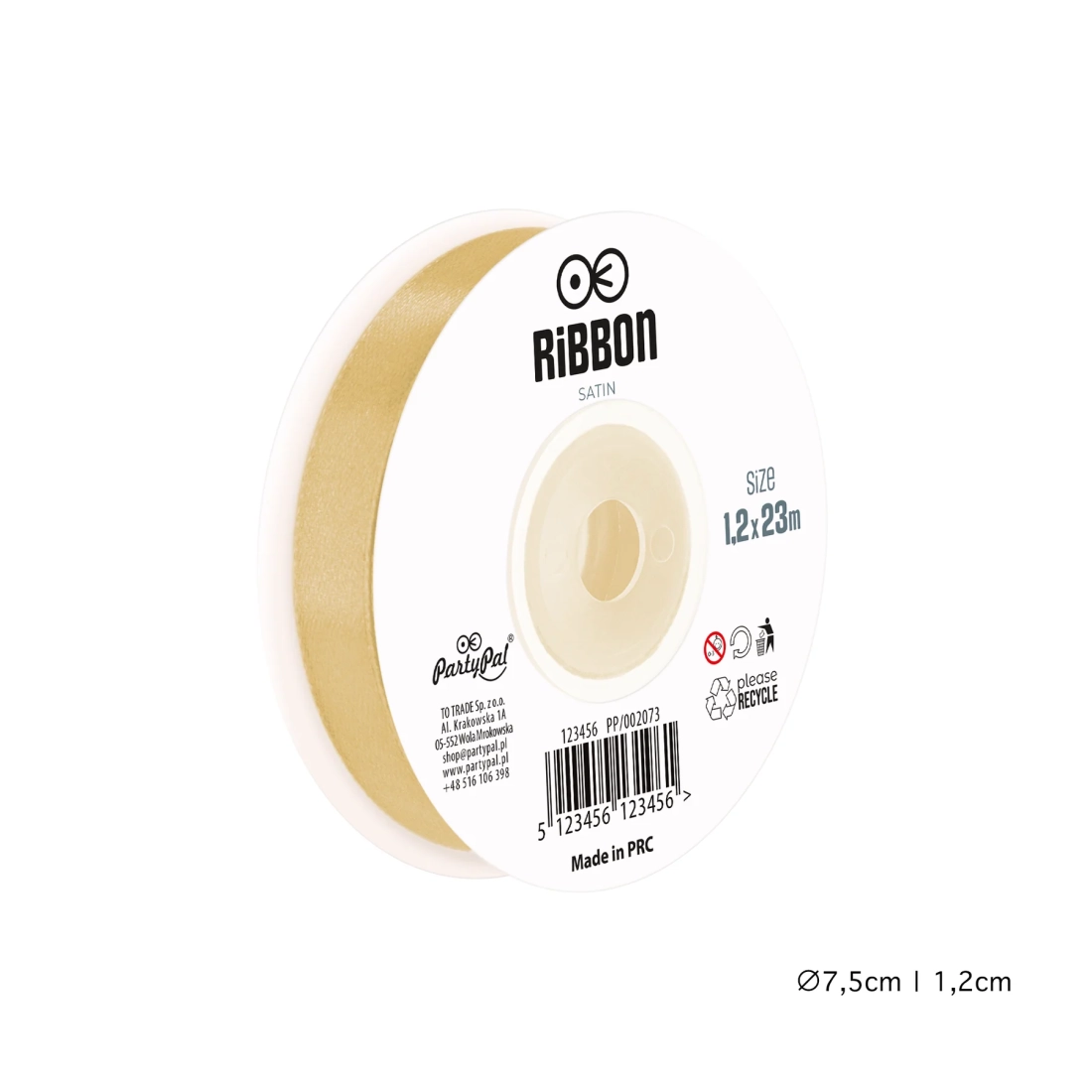 Szatén szalag – arany, 1,2 cm x 23 m