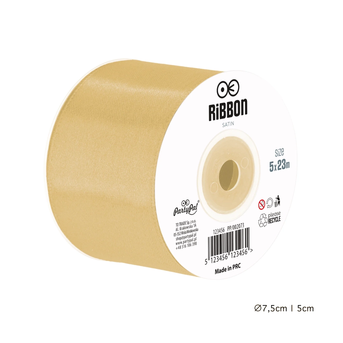 Szatén szalag – arany, 5 cm x 23 m