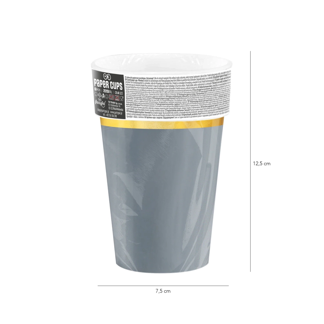 Szürke papírpohár Classic Gold 220 ml, 6 db készlet