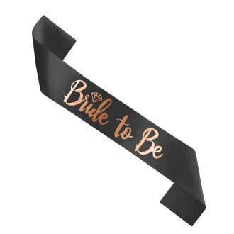 Šerpa na rozlúčku so slobodou pre nevestu Bride to Be čierna s ružovo-zlatým nápisom 10 x 160 cm