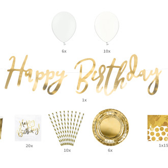 Komplet rojstnodnevnih dekoracij – zlata barva, 60 kosov
