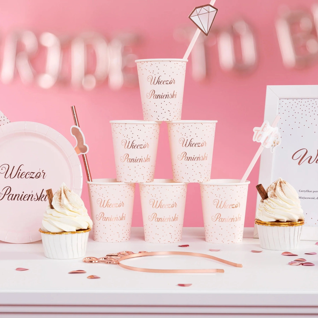 Rózsaarany gyémánt mintás szívószálak – 6 db