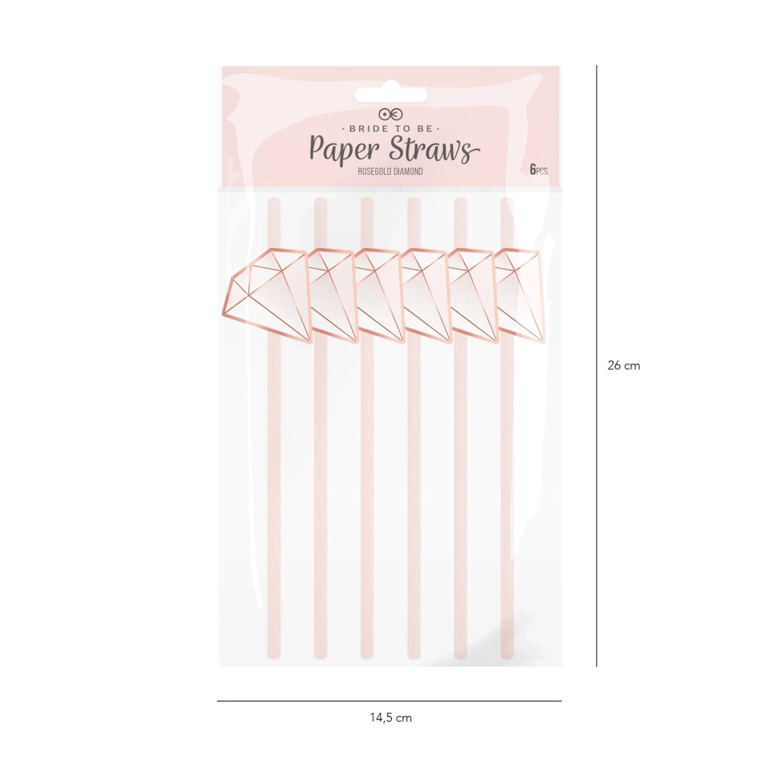 Rózsaarany gyémánt mintás szívószálak – 6 db