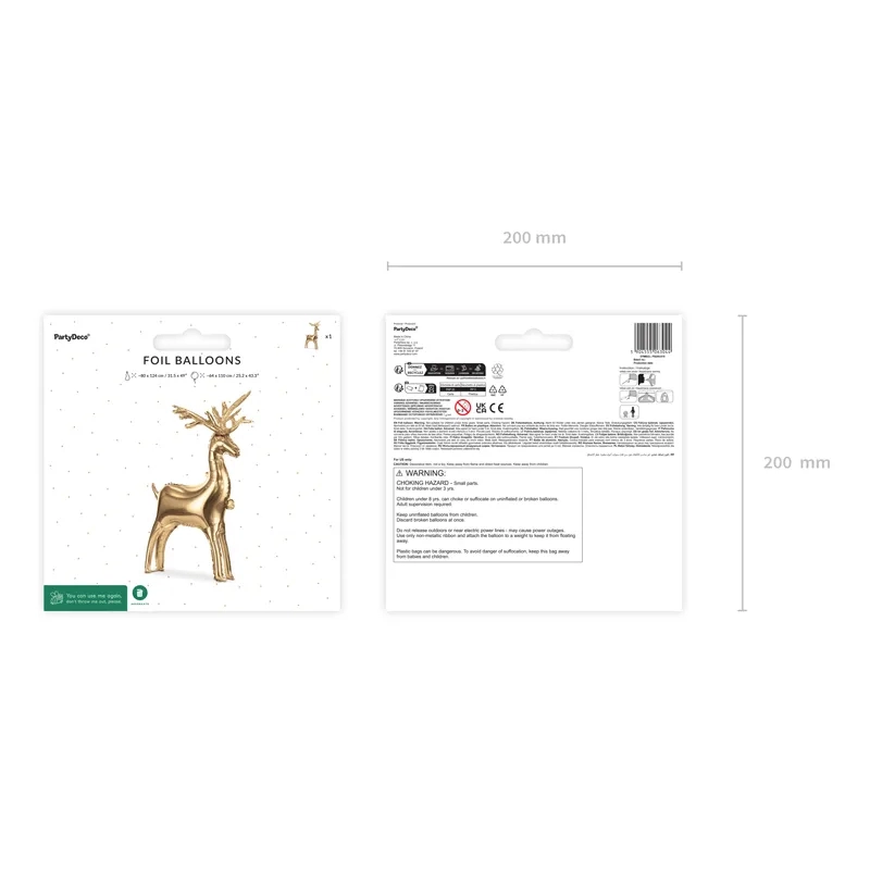 Álló fólia lufi Arany Rénszarvas, nagy 124x80 cm