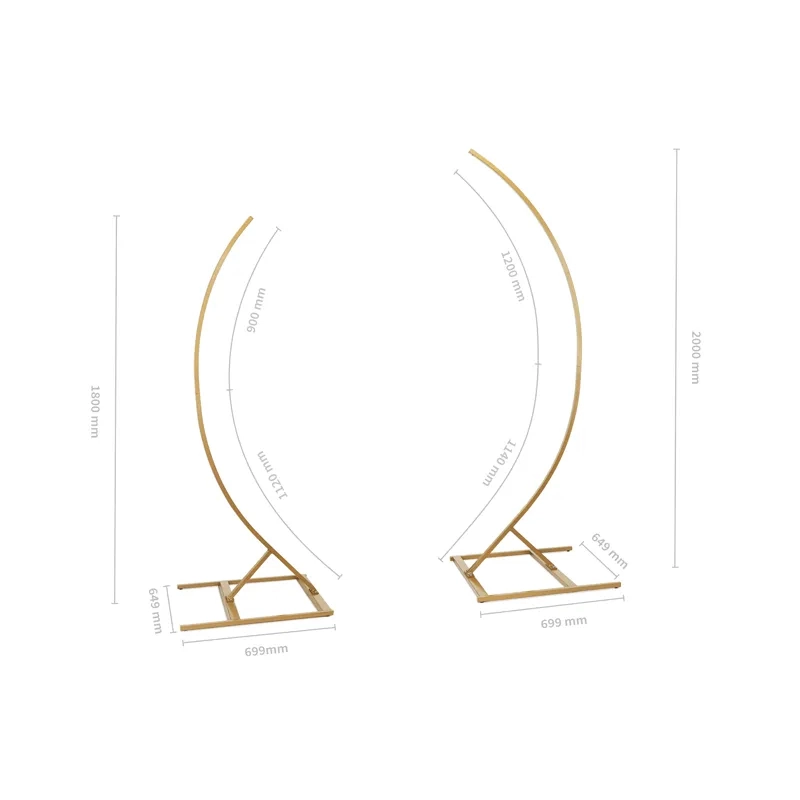 Suport cu două arcuri semi-circulare de 200 cm și 180 cm, set auriu