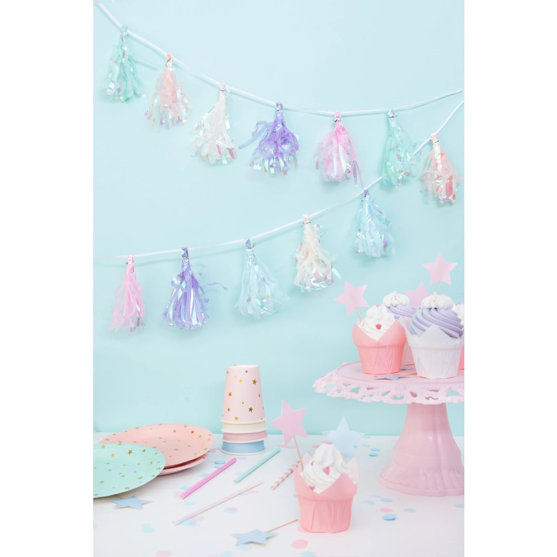 Ghirlandă cu ciucuri – pastel, 200 cm