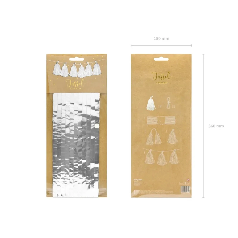 Ghirlandă cu ciucuri – argintie, 150 cm