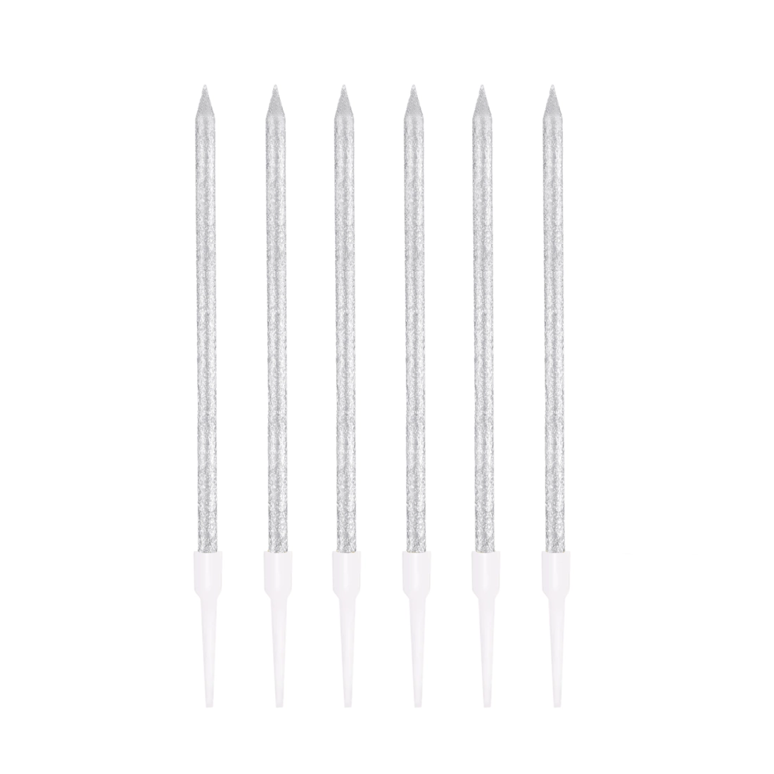 Lumânări aniversare argintii cu sclipici, 6 buc.