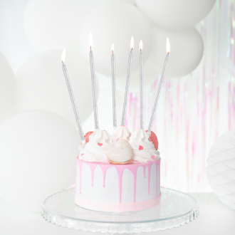 Srebrne rojstnodnevne svečke s bleščicami, 6 kosov