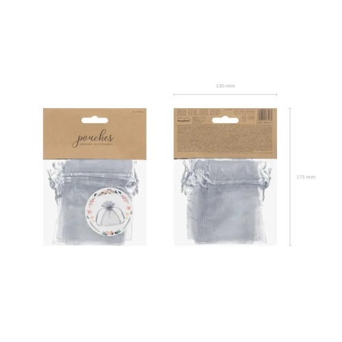 Ezüst organza tasakok 10 cm – ajándékcsomagolás, 10 db
