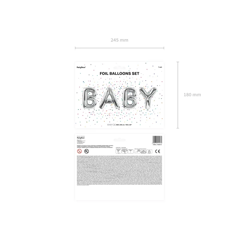 Ezüst fólia lufi BABY 262x86 cm – dekoráció babaszületésre
