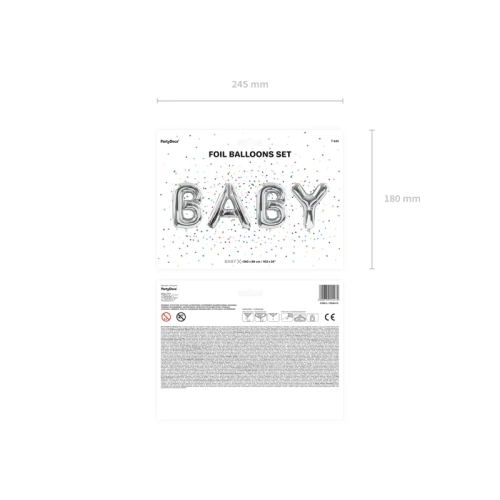 Stříbrný fóliový balón BABY 262x86 cm – dekorace na oslavu narození