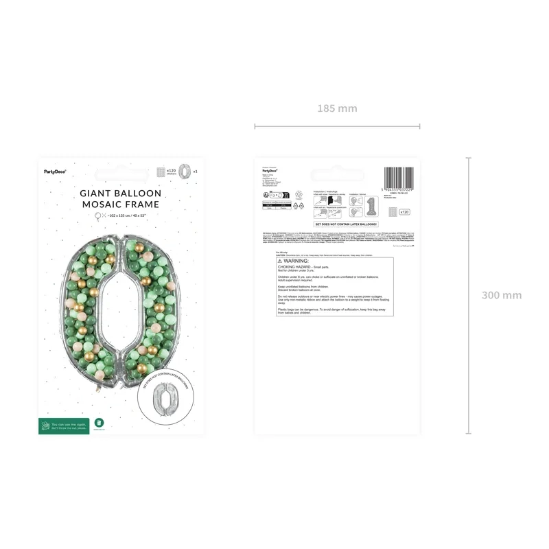 Cadru argintiu pentru cifra 0, 126 cm – decorațiune DIY pentru petrecere